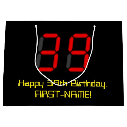 39e verjaardag: Rode digitale klok stijl "39" + na Groot Cadeauzakje (Voorkant)