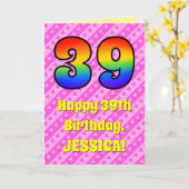 39e verjaardag: Roze strips & harten, regenboognr. Kaart (Gele Bloem)