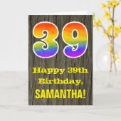 39e verjaardag: rustieke faux hout look, regenboog kaart (Gele Bloem)