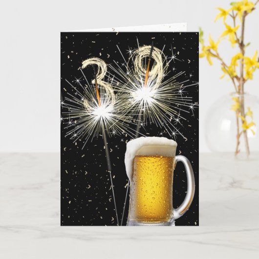 39e Verjaardag Sparklers Met Bier Mok Kaart (Gele Bloem)