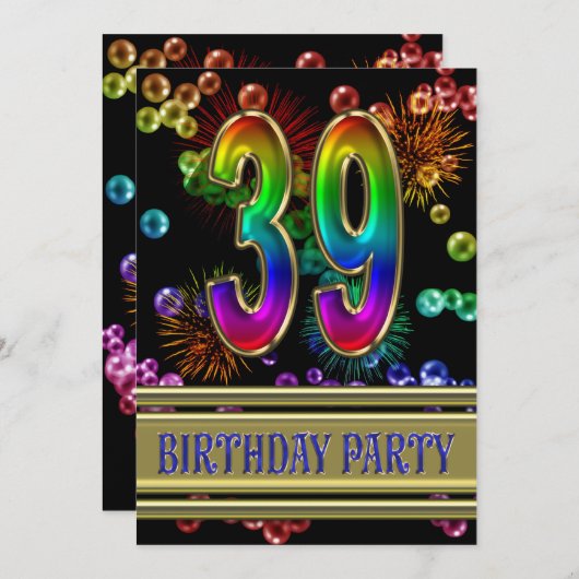 39e verjaardag Uitnodiging met bubbels (Voorkant / Achterkant)