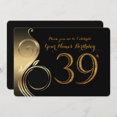 39e verjaardag uitnodiging, nummer glitter goud, f kaart (Voorkant / Achterkant)