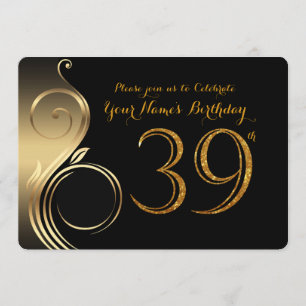 39e verjaardag uitnodiging, nummer glitter goud, f kaart