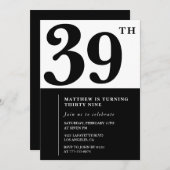 39e verjaardag uitnodigingen Zwart en Wit Elegant (Voorkant / Achterkant)
