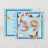 39e verjaardag Uitnodigingsbloemen, vlinders Kaart (Voorkant / Achterkant)