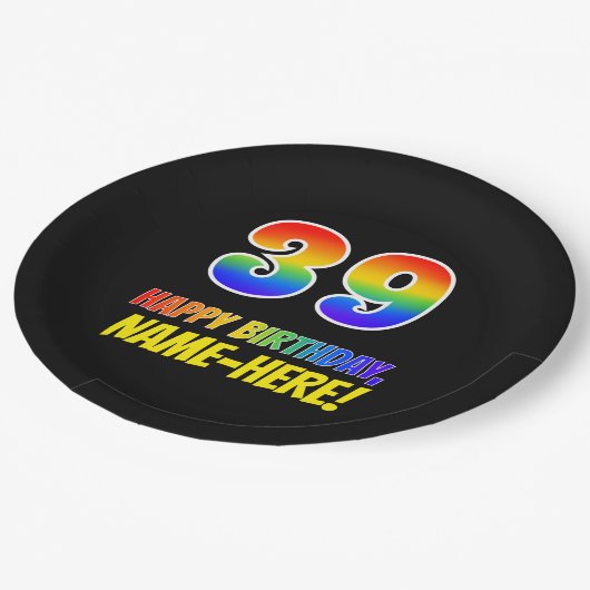 39e verjaardag: Vet, vun, eenvoudig, regenboog 39 Papieren Bordje (Gekanteld)