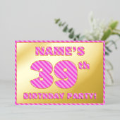 39e verjaardag - Vet, vuurtje, roze band # 39 Folie Uitnodiging (Staand Voorkant)