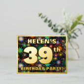 39e verjaardag: Vette, kleurrijke Fireworks-look Folie Uitnodiging Briefkaart (Staand Voorkant)