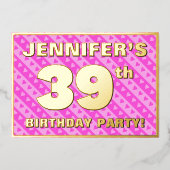 39e verjaardag — vuurroze harten en strips folie uitnodiging (Voorkant)