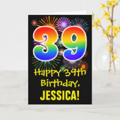 39e verjaardag: Vuurwerk Fun Pattern + Regenboog 3 Kaart (Gele Bloem)