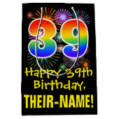 39e verjaardag: Vuurwerk Fun Pattern + Regenboog 3 Medium Cadeauzakje (Voorkant)
