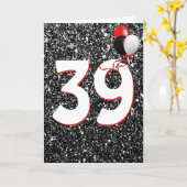 39e Verjaardagsballonnen op Zwarte Glitter Kaart (Gele Bloem)