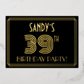 39e Verjaardagsfeest — Art Deco Stijl “39” + Naam Folie Uitnodiging (Voorkant)