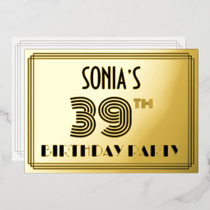 39e verjaardagsfeest — Art Deco-stijl “39” & naam Folie Uitnodiging
