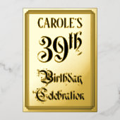 39e verjaardagsfeest — Elegant script + aangepaste Folie Uitnodiging (Voorkant)