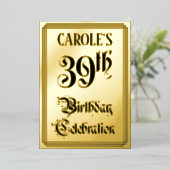 39e verjaardagsfeest — Elegant script + aangepaste Folie Uitnodiging (Staand Voorkant)