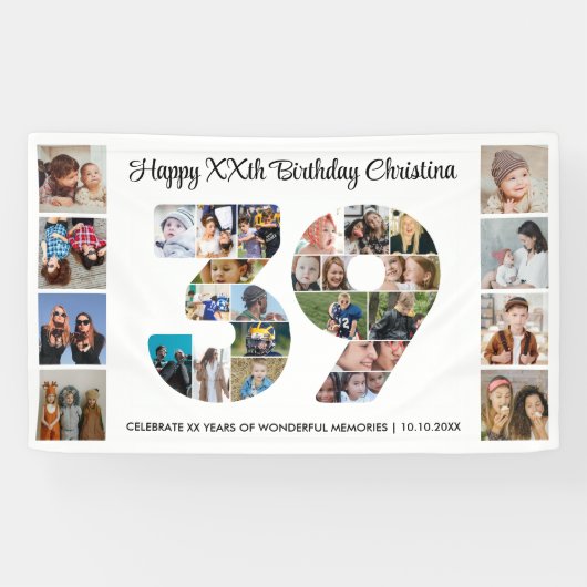 39e verpartij Cijfer 39 fotocollage Spandoek (Horizontaal)