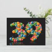 39ste verjaardag, met bubbels en ballen kaart (Staand voorkant)