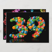 39ste verjaardag, met bubbels en ballen kaart (Voorkant / Achterkant)