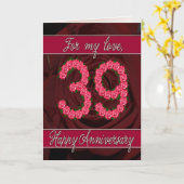 39ste verjaardagskaart met rozen en bladeren kaart (Gele Bloem)