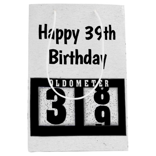 39th Birthday Black Odometer Medium Cadeauzakje (Voorkant)