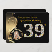 39th, Birthday Invitation, Number Diamond, Foto 2 Kaart (Voorkant / Achterkant)