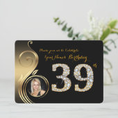 39th, Birthday Invitation, Number Diamond, Foto 2 Kaart (Staand voorkant)