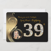 39th, Birthday Invitation, Number Diamond, Foto 2 Kaart (Voorkant)