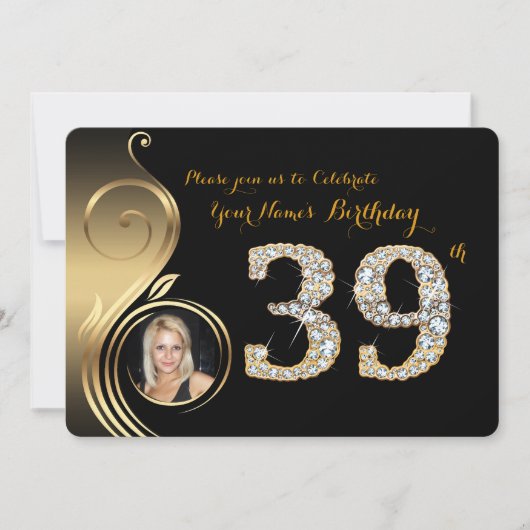 39th, Birthday Invitation, Number Diamond, Foto 2 Kaart (Voorkant)