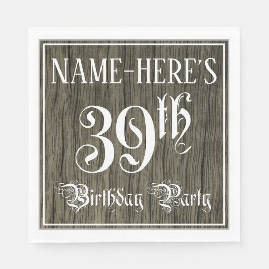 39th Birthday Party — Fancy script, Faux Wood Kijk Servet (Voorkant)