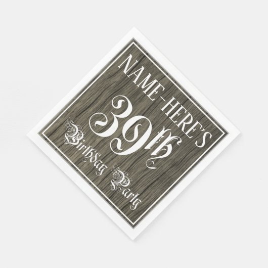 39th Birthday Party — Fancy script, Faux Wood Kijk Servet (Hoek)