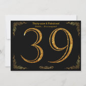 39th Birthday party, Gatsby styl, zwarte goudglitt Kaart (Voorkant)