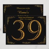39th Birthday party, Gatsby styl, zwarte goudglitt Kaart (Voorkant / Achterkant)