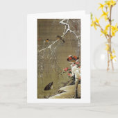 3. 雪中鴛鴦図, 若冲 Mandarin Eend in de Sneeuw, Jakuchū Kaart (Gele Bloem)