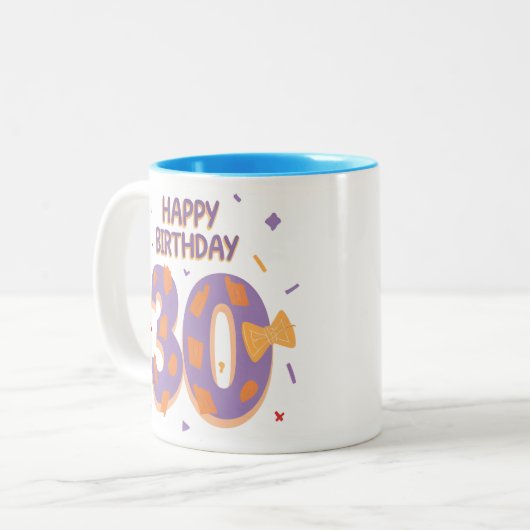 3-0 is hier! Fijne 30e verjaardag Mok. Tweekleurige Koffiemok (Voorkant links)