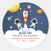 "3...2...1... Birthday Boy with Astronaut Theme Ronde Sticker (Voorkant)