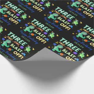 3 2 1 Blast Off Dinosaur Ruimte 3e Verjaardagsfees Cadeaupapier
