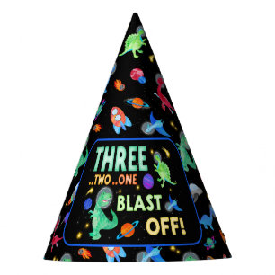 3 2 1 Blast Off Dinosaur Ruimte 3e Verjaardagsfees Feesthoedjes