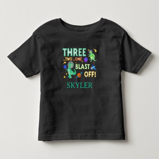3 2 1 Blast Off Dinosaur Ruimte 3e Verjaardagsfees Kinder Shirts (Voorkant)
