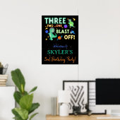 3 2 1 Blast Off Dinosaur Ruimte Verjaardag Welkom Poster (Thuiskantoor)