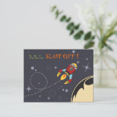 3,2,1 Blast Off, retroraket Briefkaart (Staand voorkant)