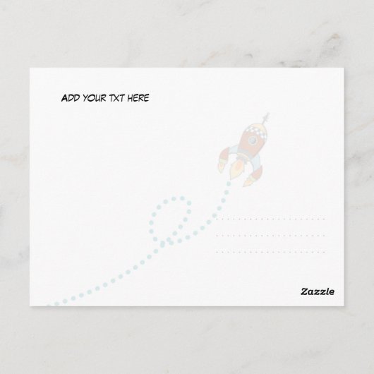 3,2,1 Blast Off, retroraket Briefkaart (Achterkant)