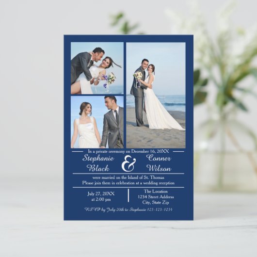 3/4 Foto's Verticaal Blauw- 3x5 Huwelijksaankondig Kaart (Staand voorkant)