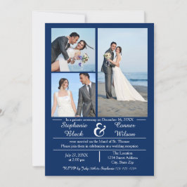 3/4 Foto's Verticaal Blauw- Huwelijksaankondiging Kaart