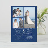 3/4 Foto's Verticaal Blauw- Huwelijksaankondiging Kaart (Staand voorkant)