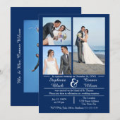 3/4 Foto's Verticaal Blauw- Huwelijksaankondiging Kaart (Voorkant / Achterkant)
