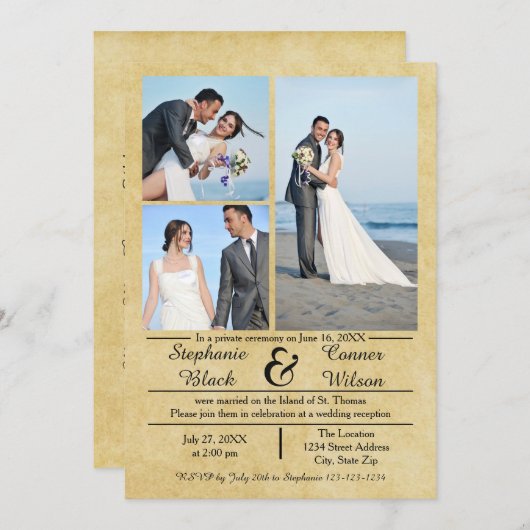 3/4 Foto's Verticale Oude Papier-Trouwaankondiging Kaart (Voorkant / Achterkant)