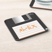 3,5-inch diskettestations met label voor geek Nerd Onderzetter (Linkerzijde)