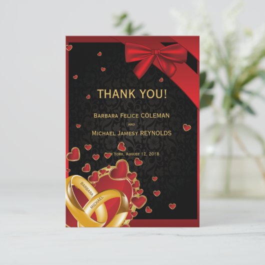 3,5-inch x 5-inch luxe, moderne gouden ringen, zwa bedankkaart (Staand voorkant)