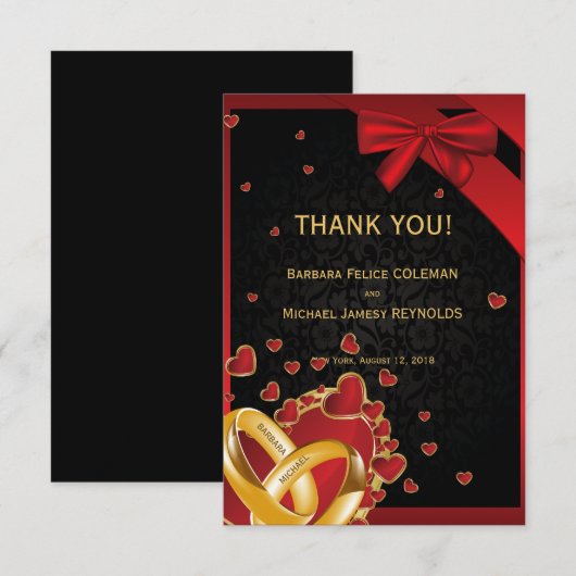 3,5-inch x 5-inch luxe, moderne gouden ringen, zwa bedankkaart (Voorkant / Achterkant)